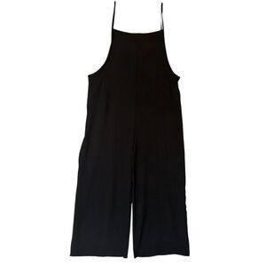 Spaghetti Strap Wide Leg Overall Jumpsuit with Pockets Black Women’s XXL